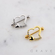 MULTI CZ HEART 316L SURGICAL STEEL NIPPLE RING SHIELD